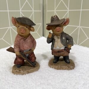 2 - Vintage‎ 1980 Enesco Gunfight at Pig Corral Figurine Ceramic